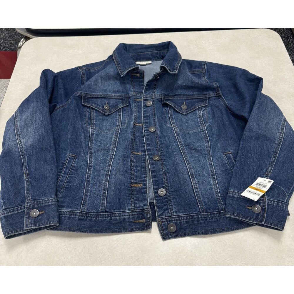 Style & Co Womens Denim Jacket 16W Blue Jean Button Front Casual Outerwear